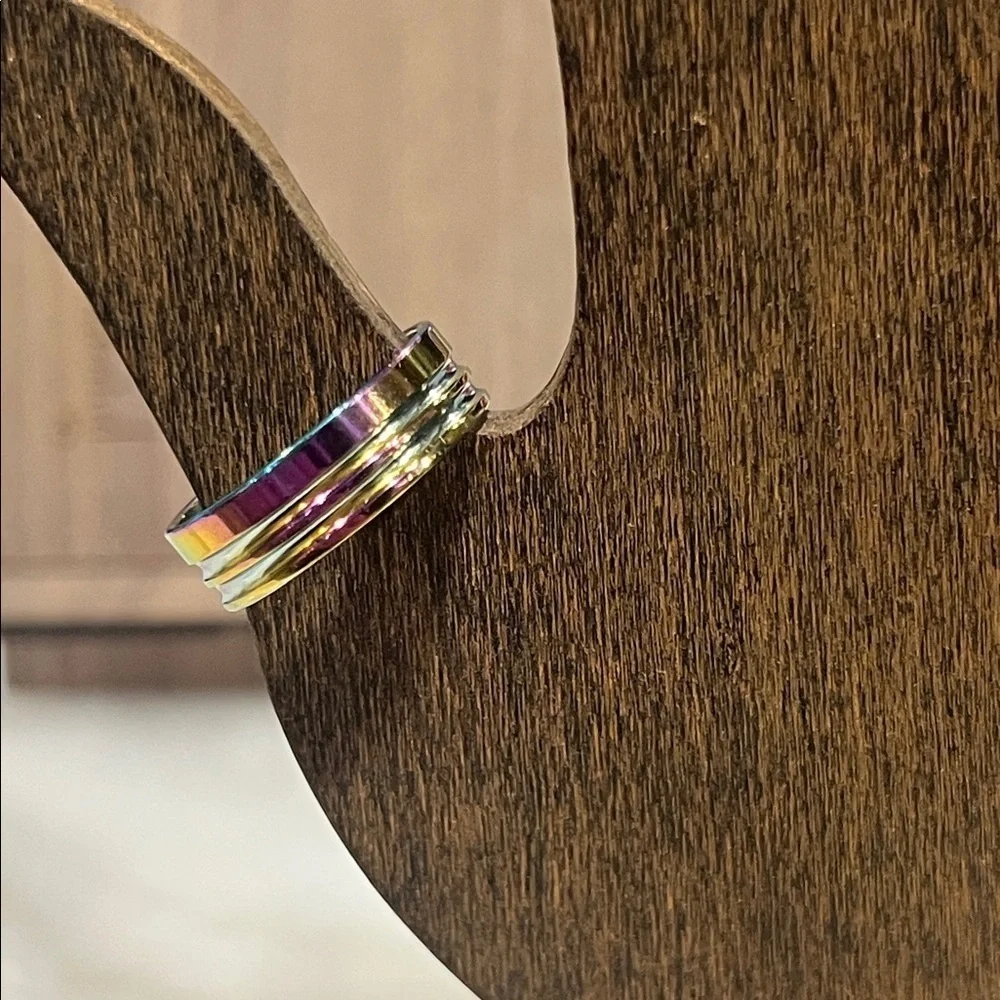 Multicolor Band Ring 6mm Laser Cut Stainless Steel Size 11